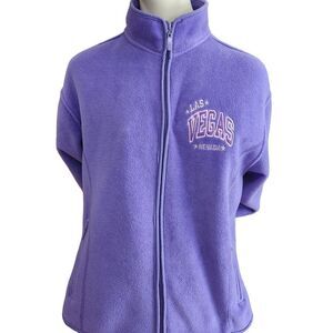 Las Vegas Nevada Fleece Jacket Women's Size XL Purple Full Zip Pockets Warm